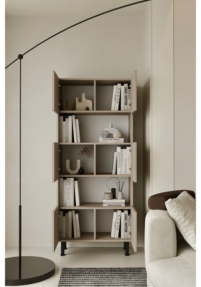 Hitit Kitaplık 175 Cm - Vitrin - Gümüşlük 100% Mdf Metal Ayak Kumtaşı