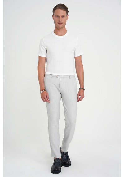 Efor Comfort Fit Beli Lastikli Balıksırtı Desen Açık Gri Pantolon P 1175 A.Gri