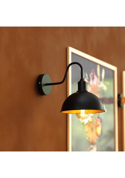 Riolight Vintage,rustik,retro Siyah Metal Otel,cafe,odaklar İçin Duvar Aplik Şapka Çapı:23cm Siyah