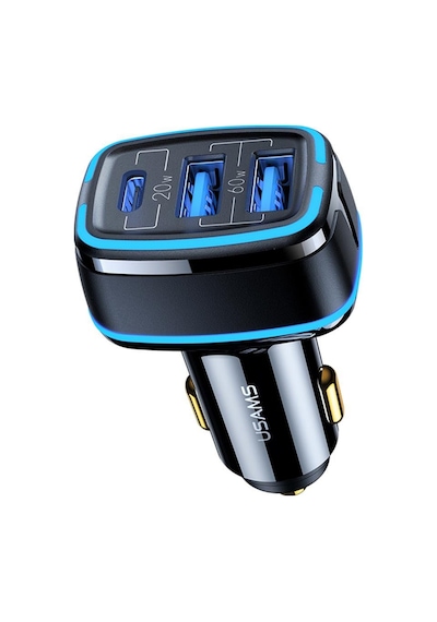 Usams US-CC126 PD Type-C + 2XUSB-A 80W Çakmaklık Hızlı Şarj Cihazı