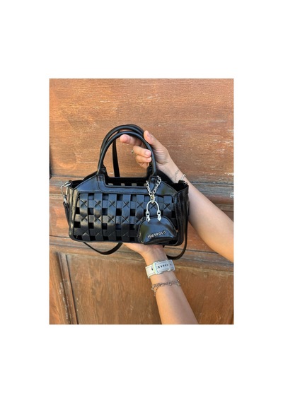 Just Polo Kadın Yeni Sezon Örgü Detaylı Ayarlanabilir Askılı Şık Çapraz El & Omuz Çantası Ebat : 26 X 17 Cm Rugan Siyah