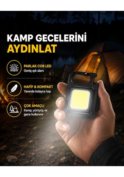 Usb Type-c Şarjlı Mini Fener Manyetik, Katlanabilir Ve Şişe Açacaklı Tasarım Yeni Nesil Açık Lacivert