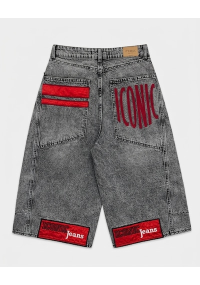 it's basic Kadın Gri Renk 4s6-13 Mega Baggy Fit Paça Ve Cep Detaylı Özel Tasarım Denim Şort