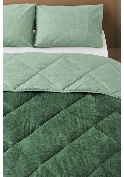 Premium Çift Taraflı Wellsoft Yorgan Seti Battal Boy 215x235 Cm 2 Adet Yastık Kılıflı Adaçayı