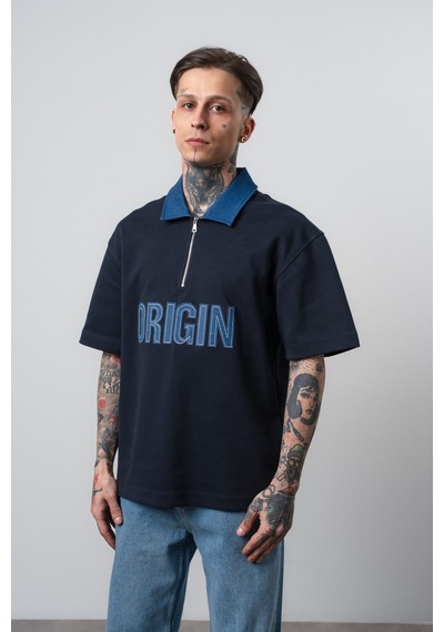 Respire Erkek Origin Nakışlı Polo Yaka Regular Fit T-shirt Lacivert