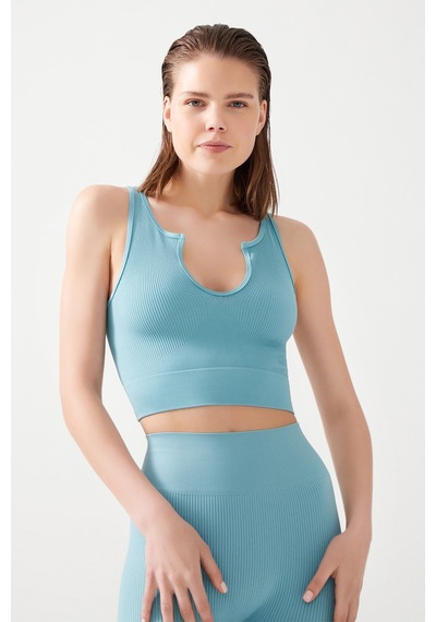 Los Ojos Kadın Mavi Askılı Fitilli Crop Top Büstiyer Scoop Mavi