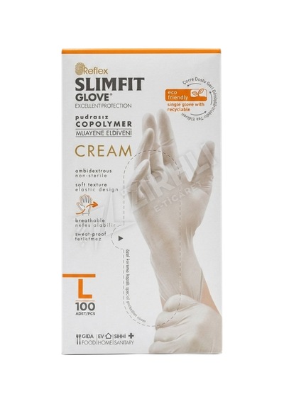 Flex Slimfit Krem Pudrasız Muayene Eldiveni L