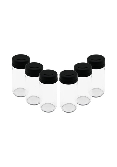 6 Parça Cam Baharatlık Tuzluk Plastik Kapak 225 Ml Renkli
