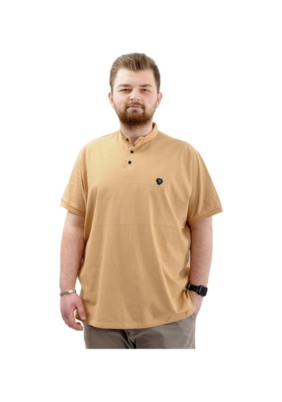 Mode Xl Büyük Beden Erkek Tişört Düğmeli Hakim Yaka T-shirt U24339 Bej Bej