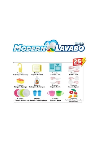 Kayyum Modern Çeşmeli Lavabo Seti Pilli Mutfak Oyuncak Seti
