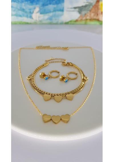 Kalp Aşk Çelik Takı Seti Gümüş - Rose Gold