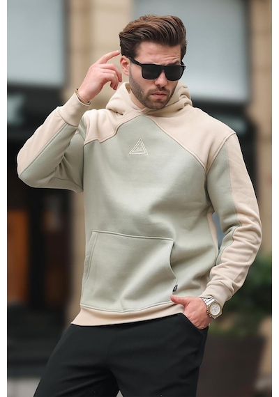 Madmext Bej Kapüşonlu Cep Detaylı Nakışlı Sweatshirt E7085 Bej