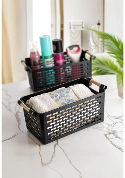 Çok Amaçlı Şık Organizer Plastik Sepet, Buzdolabı Ve Banyo Organizer, 5lt, 27x15x12cm, Siyah