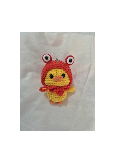 Amigurumi Örgü Oyuncak Sarı Kırmızı Şapkalı Ördek Anahtarlık Çok Renkli