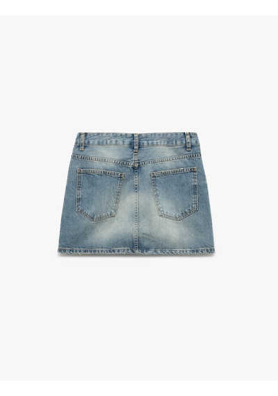 Koton Pamuklu Asimetrik Düğmeli Cepli Denim Mini Etek Orta İndigo 5sal70034md İndigo