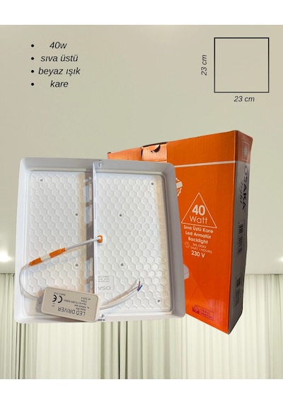 Osaka Sıva Üstü Kare Led Armatür 40 Watt Beyaz Işık Beyaz