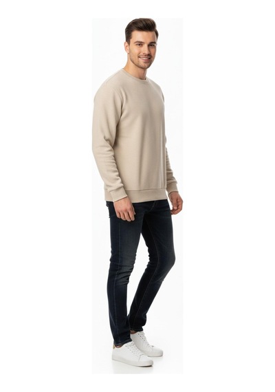 Baglan Erkek Büyük Beden Sıfır Yaka Selanik Sweatshirt Bgl-st04871 Taş