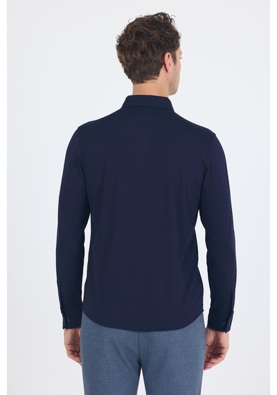 İmza Koyu Lacivert Uzun Kol Düz Örme Polo Yaka Cepsiz Esnek Classic Slim Fit Gömlek 1004250153 200 Koyu Lacivert