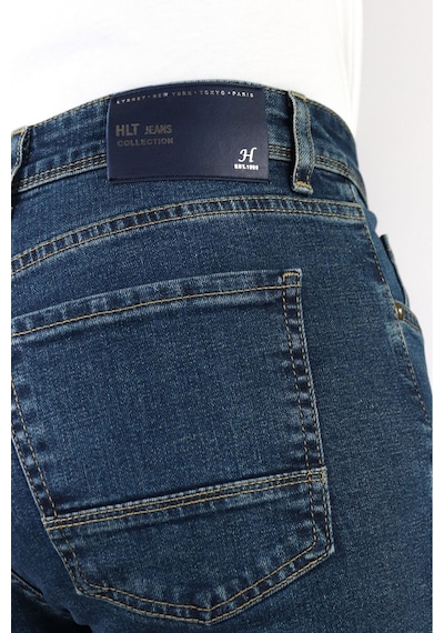 Erkek Okyanus Mavisi Regular Fit Boru Paça Esnek Likralı Denim Jeans Kot Pantolon HLTHE001976 Mavi