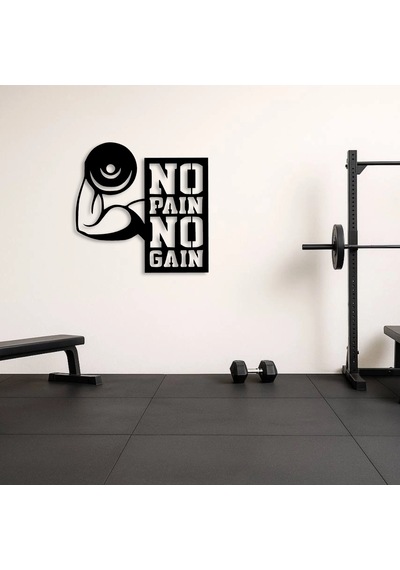 No Pain No Gain Motivasyon Yazılı Metal Duvar Tablosu Siyah