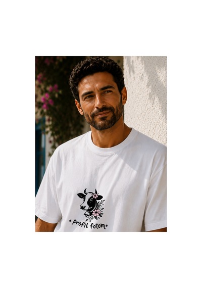Qmen Style Unisex Beyaz Oversize Baskılı T-shirt Espirili İnek Baskılı %100 Pamuk