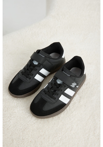 Tonny Black Termo Taban Yanı Şeritli Cırtlı Bağcıklı Sneaker Çocuk Unisex Siyah Beyaz Sneaker Tbzer040 Siyah - Beyaz