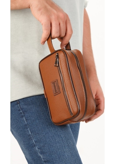 Newish Polo Erkek Taba Deri Portföy Clutch Traş Kozmetik Bakım Ve Günlük El Çantası New269 Taba