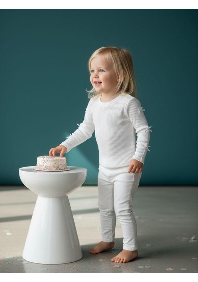 Zekids Kız Bebek Pamuklu Kolları Fiyonk Detaylı Kaşkorse Bluz-16521 Beyaz