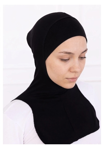 Alivascarf Siyah Ninja Bone Boyunluklu Likralı Sporcu Bonesi Kadın Pratik Tesettür Hijab Başörtü