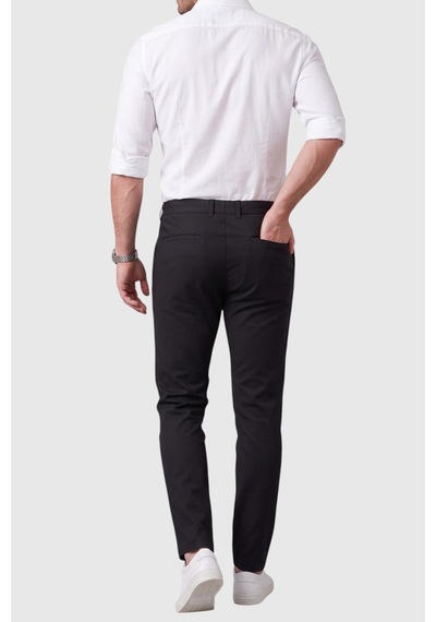 Rizzup Erkek Siyah Slim Fit İpli Kumaş Pantolon Dar Kesim Esnek Smart Casual 2601100