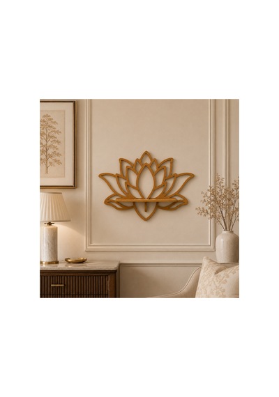 Lotus Tasarımlı Ahşap Duvar Rafı Kahverengi