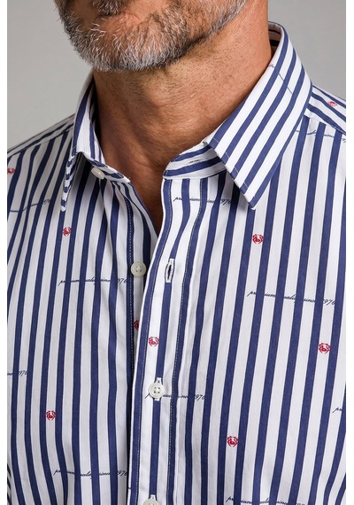 Bisse Lacivert Regular Fit Pamuk Çizgili Spor Yaka Kalın Gömlek Gm23k232057 C39