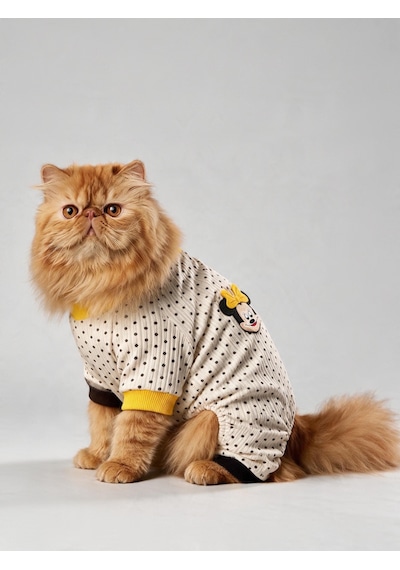 Spotty Sunny Minny Kedi Tulumu Siyah Beyaz Puantiyeli Penye Kedi Pijaması