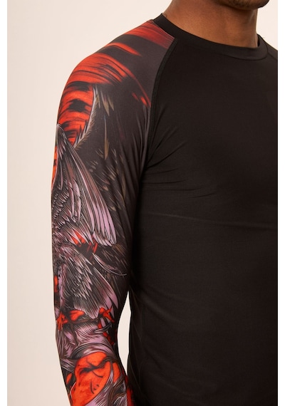 Hnc Sport Kartal Erkek Uzun Kol Tek Kol Dijital Baskılı Compression Fitness Gym Spor Body Tshirt Siyah