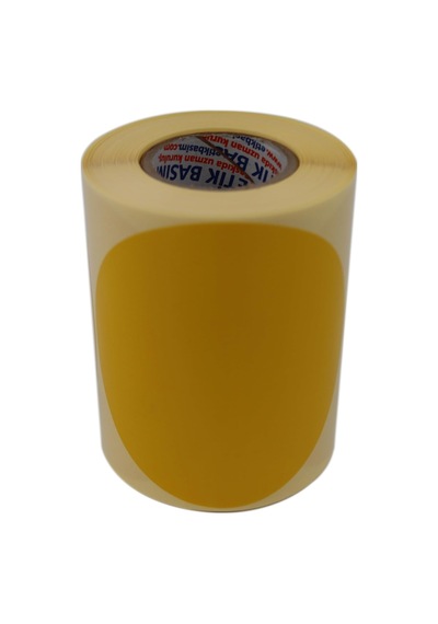 Kuşe Daire Renk Baskılı Çap Etiketi 75mm Daire Ölçülerinde Yuvarlak Çıkartma Sticker Ruloda 300 Adet Kendinden Yapışkanlı Rulo Etiketi Barkod Yazıcılar İle Uyumlu 40mm Kuka Sarı Diğer