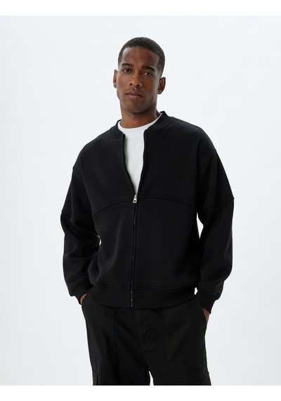 Koton Oversize Hırka Fermuarlı Basic Dikiş Detaylı Şardonlu Pamuk Karışımlı Siyah 5wam70162mk Siyah Koton Oversize Hırka Fermuarlı Basic Dikiş Detaylı Şardonlu Pamuk Karışımlı Siyah 5wam70162mk Siyah