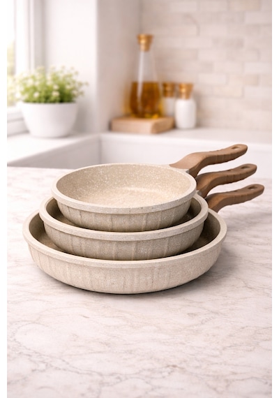 Line 3 Parça Döküm Tava Set 20/24/28 Cm Yapışmaz Cappucıno