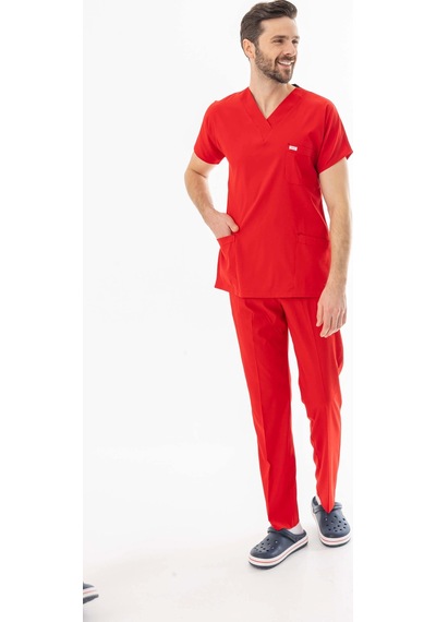 Likra Yarasa Kol Doktor Hemşire Forması Kırmızı Lyrs1008 Kırmızı