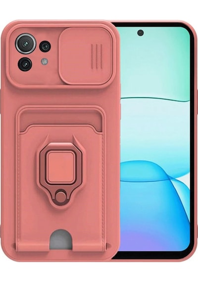 Cosmotex Newface Xiaomi Mi 11 Lite Kılıf Zuma Kartvizitli Yüzüklü Silikon - Pembe