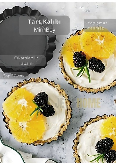 Mini Boy Tart Kalıbı Çıkartılabilir Tabanlı Turta Kalıbı Karbon Çelik Kek Kalıbı 10 Cm Siyah