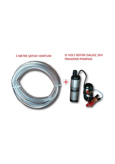 12 Volt Büyük Dalgıç Sıvı Aktarma Pompası + Hortumlu Set