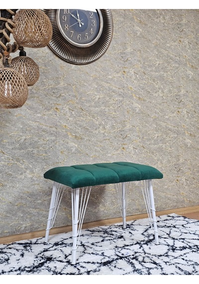 Zafir Metal Beyaz Tel Ayaklı 60 Cm Puf Bench - Puf - Bench - Oturak - Mutfak Oturağı - Antre Oturağı Yeşil