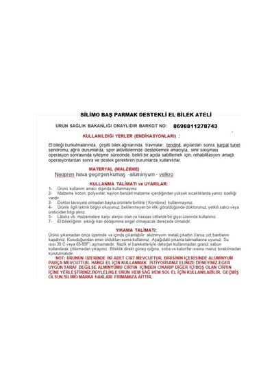 Başarı Ortopedi Başparmak Destekli Sinir Sıkışması El Bilekliği