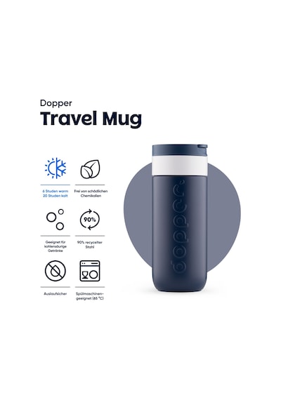 Dopper Travel Mug Yalıtımlı Termos Bardak 400 Ml - Dalga Mavisi Lacivert / Beyaz