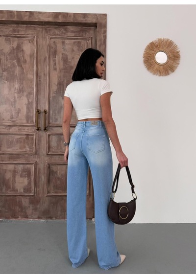 Kadın Wide-leg Yüksek Bel Geniş Paça Kot Pantolon Açık Mavi Mavi+açık Mavi