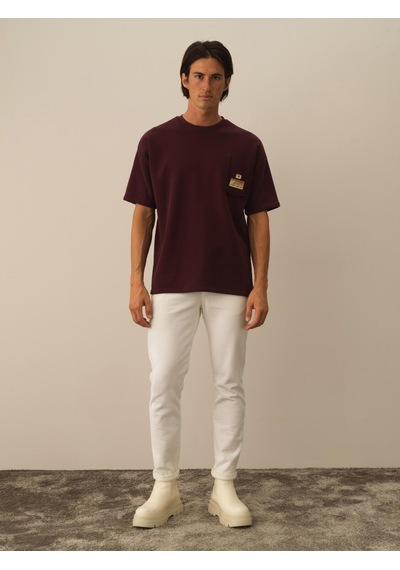 Xint Bordo Pamuk Dokulu Oversize Tişört 502051
