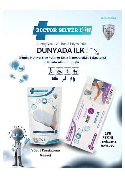 Doctor Silver Ion Gümüş İyonlu Hasta Hijyen Vücut Temizleme Kesesi + Perine Islak Mendili 12'li