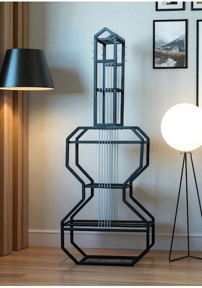 Siyah Metal Kitaplık Raflı Gitar Ünite Çok Amaçlı Düzenleyici