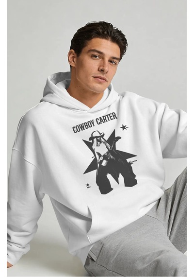 Sevbano Cowboy Carter Beyonce Şarkıcı Sırt Baskılı Unisex Oversize Premiu beyaz