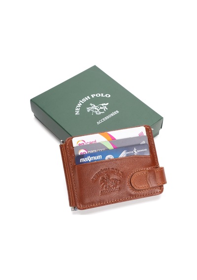 Newish Polo Erkek Hakiki Deri Maşa Kağıt Para Tutucu Kartlık Ve Cüzdan - New421 Taba